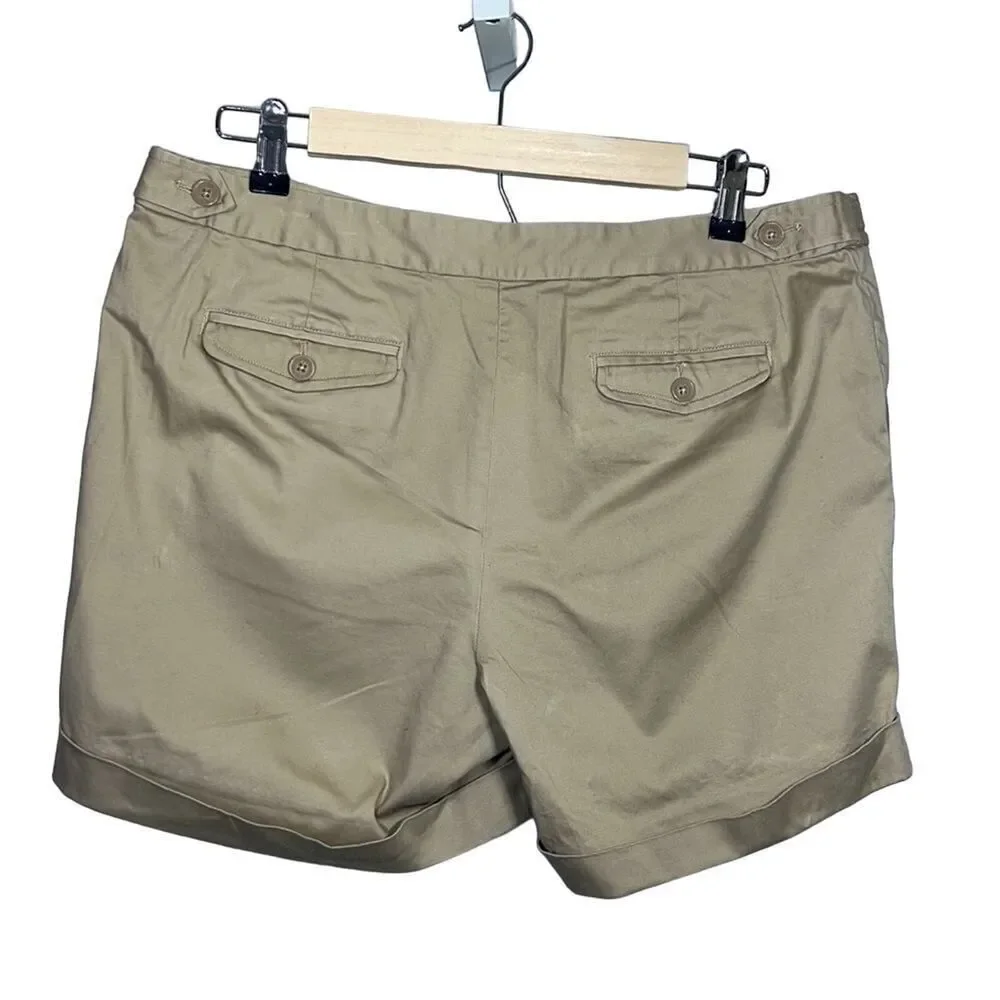 BROOKS BROTHERS Women’s Cotton Tie Waist Rolled Cuff Shorts Tan Size 12